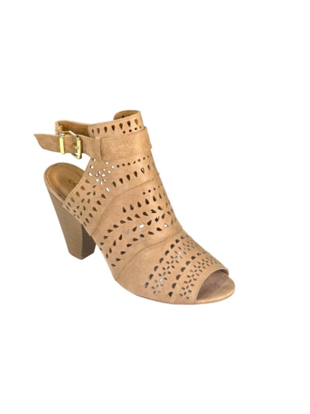 Qupid Chamber-17 Women's Tan Cutout Peep Toe Heel Booties